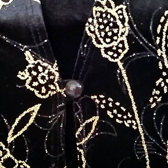 Notations Formal Black Velvet & Gold Beaded Button Jacket Blouse. NWT - Picture 3 of 11